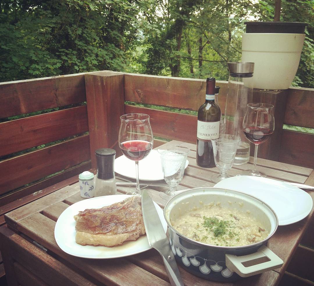 #italian #dinner at #home - #mushroom #risotto with #clubsteak and #valpolicella